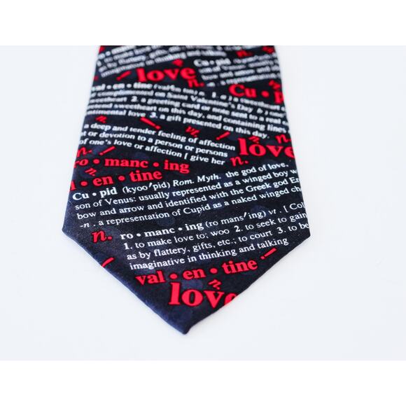 VTG 90s Love Valentines Cupid Dictionary Print Tie Wedding Sweetheart Novelty - Picture 4 of 14